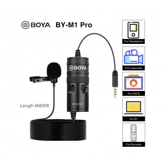 Mic Boya  BOYA BY-M1 Pro Omnidirectional Lavalier Microphone Clip-on Lapel Mic for Smartphones, DSLRs, Camcorders, PC - 1 Year Warranty 
